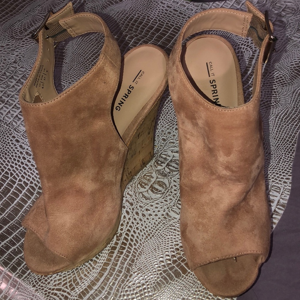 Pink/beige wedge cork heel
